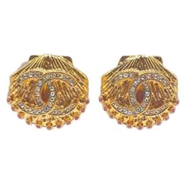 Chanel-***CHANEL  shell motif rhinestone earrings-Golden