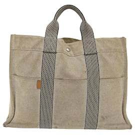 Hermès-HERMES Fourre Tout MM Hand Bag Canvas 2Set Gray Auth bs6362-Grey