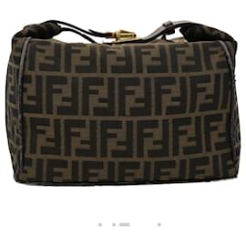 Fendi-FENDI Zucca Canvas Sac à Main Noir Marron 2111 26348 088 auth 45832-Marron,Noir