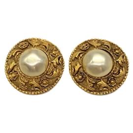 Chanel-***CHANEL  faux pearl earrings-Golden