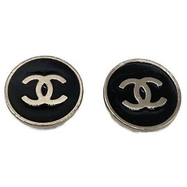 *** CHANEL  circle earrings Black Silvery