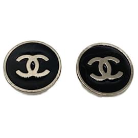 Chanel-*** Boucles d'oreilles cercle CHANEL-Noir,Argenté