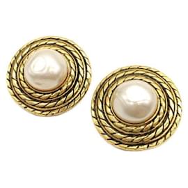 Chanel-***CHANEL  faux pearl earrings-Golden