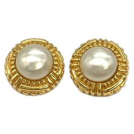 ***CHANEL Boucles d'oreilles fausses perles 2Ensemble P Doré