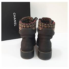 Chanel-Chanel Black Nubuck Tweed Lace-Up Combat Boots-Black