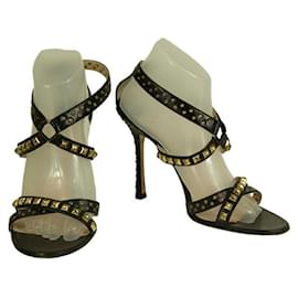 Jimmy Choo-Jimmy Choo Inga Noir Cuir Studs Oeillets Strappy Sandales Talons chaussures taille 40-Noir