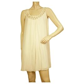 Temperley London-Temperley London Ivory Silk Cotton "Swiss Dot" Lace Straps Mini Dress size UK 10-Cream