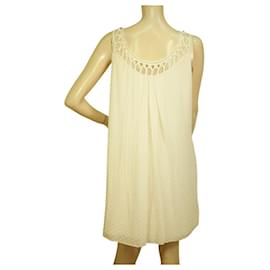 Temperley London-Temperley London Ivory Silk Cotton "Swiss Dot" Lace Straps Mini Dress size UK 10-Cream