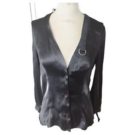 Camicia BAZAR T di Christian Lacroix in seta e pizzo.38 Nero