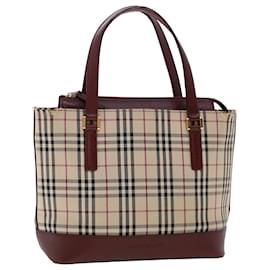 Burberry-BURBERRY Nova Check Hand Bag Canvas Beige Wine Red Auth 48021-Beige,Other