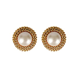 Chanel-Chanel Vintage Faux Pearl Earrings-Golden