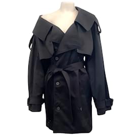 Balenciaga-Balenciaga Black Cotton Twill Off Shoulder Trench Coat-Black