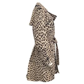Céline-Trench court imprimé léopard en sergé de coton Celine-Marron