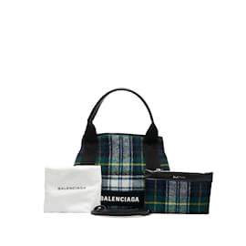 Balenciaga-Karierte Cabas XS-Tasche aus Wolle in Marineblau 390346-Grün