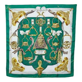 Hermès-Hermes Carré Etriers Silk Scarf Cotton Scarf in Good condition-Green