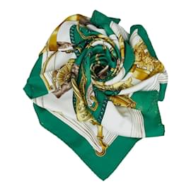 Hermès-Hermes Carré Etriers Silk Scarf Cotton Scarf in Good condition-Green