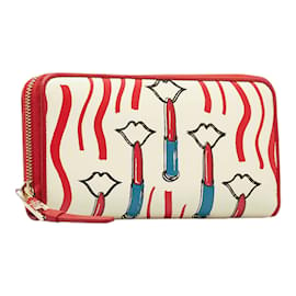 Valentino-Valentino Printed Leather Zip Around Wallet Leather Long Wallet in Excellent condition-White