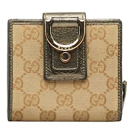 Gucci-Gucci GG Canvas D-Ring Compact  Wallet Canvas Short Wallet 154205 in Good condition-Brown