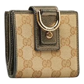 Gucci-GG Canvas D-Ring Compact  Wallet 154205-Brown