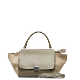 Céline-Leather & Suede Trapeze Handbag-Grey