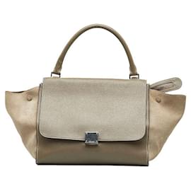 Céline-Leather & Suede Trapeze Handbag-Grey