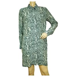 Zadig & Voltaire-Zadig & Voltaire Mini-robe chemise boutonnée soyeuse à imprimé animal et peau de serpent bleue-Bleu