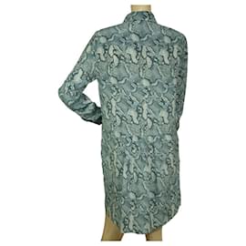 Zadig & Voltaire-Zadig & Voltaire Mini-robe chemise boutonnée soyeuse à imprimé animal et peau de serpent bleue-Bleu