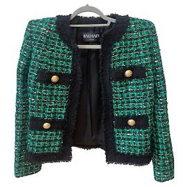 BALMAIN VESTE EN TWEED VERT À SEQUINS FR 40 Vert