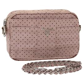 Prada-PRADA Dot Chain Shoulder Bag Nylon Pink Black Auth 48618-Black,Pink