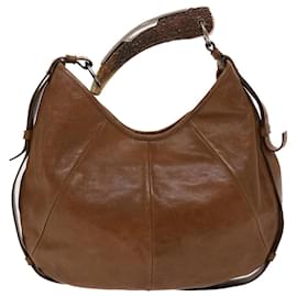 Saint Laurent-SAINT LAURENT Mombasa Shoulder Bag Leather Brown Auth yk7900-Brown