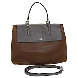Prada-PRADA Hand Bag Leather 2way Brown Auth fm2539-Brown