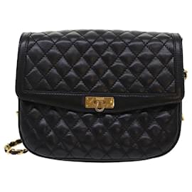Bally-BALLY Quilted Chain Shoulder Bag Leather Black Auth yk7930b-Black