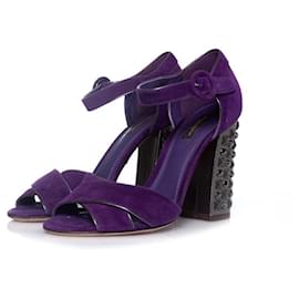 Dolce & Gabbana-DOLCE & GABBANA, Purple suede studded heel sandals-Purple