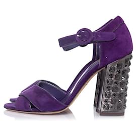 Dolce & Gabbana-DOLCE & GABBANA, Purple suede studded heel sandals-Purple