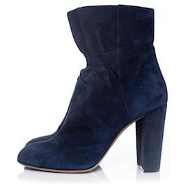 Chloé-Chloe, Round toe ruches ankle boots-Blue