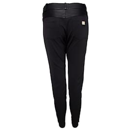 Elisabetta Franchi-Elisabetta Franchi, stretch trousers with imitation leather.-Black