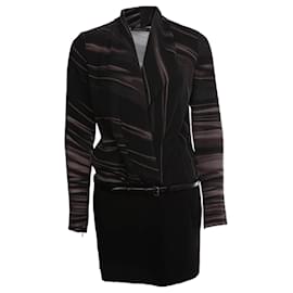 Barbara Bui-Barbara Bui, Black striped dress with leather belt in size 38/S.-Black,Grey