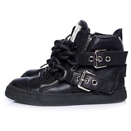 Giuseppe Zanotti-Giuseppe Zanotti, Black lined Chain Leather High Top Sneakers.-Black