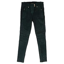Autre Marque-Balmain X H&M, Green suede biker trousers.-Green