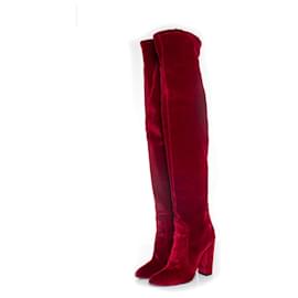 Aquazzura-aguazurra, botas sobre la rodilla de terciopelo-Roja