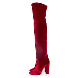 Aquazzura-Acquazurra, stivali sopra il ginocchio in velluto-Rosso