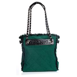 Chanel-Chanel, Bolsa de lona acolchoada verde-Verde