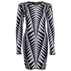 Balmain Balmaın, Robe stretch à imprimé graphique Noir Blanc