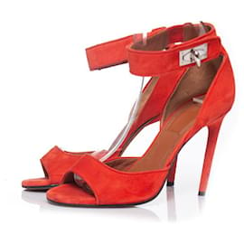 Givenchy-GIVENCHY, Red suede shark sandals-Red