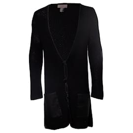 Autre Marque-Tony Cohen, knitted cardigan with imitation leather pockets-Black