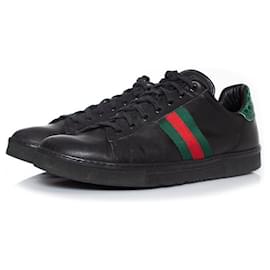 Gucci-gucci, Ace leather trainers in black-Black