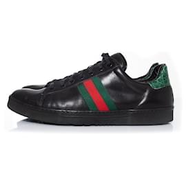 Gucci-gucci, Ace leather trainers in black-Black