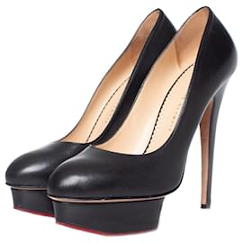 Charlotte Olympia-Charlotte Olimpia, Zapatos de tacón con plataforma de piel negra.-Negro