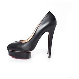 Charlotte Olympia-Charlotte Olimpia, Zapatos de tacón con plataforma de piel negra.-Negro