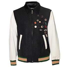 Dsquared2-Dsquared2, chaqueta bomber con mangas de cuero-Blanco,Azul,Gris